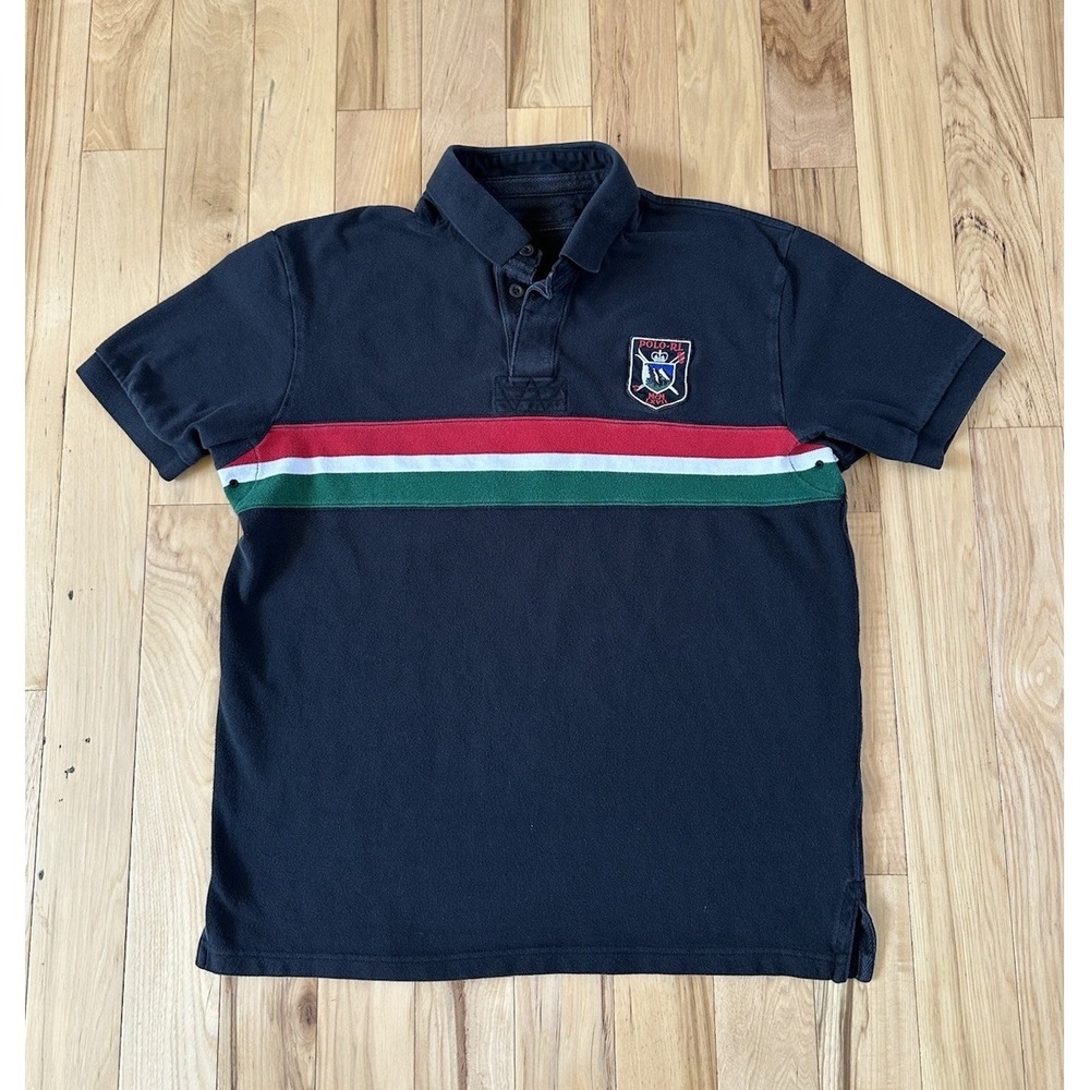 Vintage Polo Ralph Lauren Mountain Rescue Polo Shirt Large Black Striped RARE